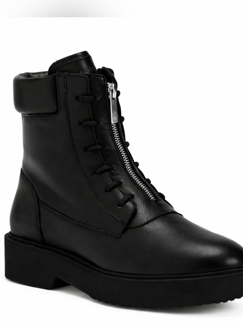 Aquatalia Black Front Zip Leather Platform Combat Boots Size 5